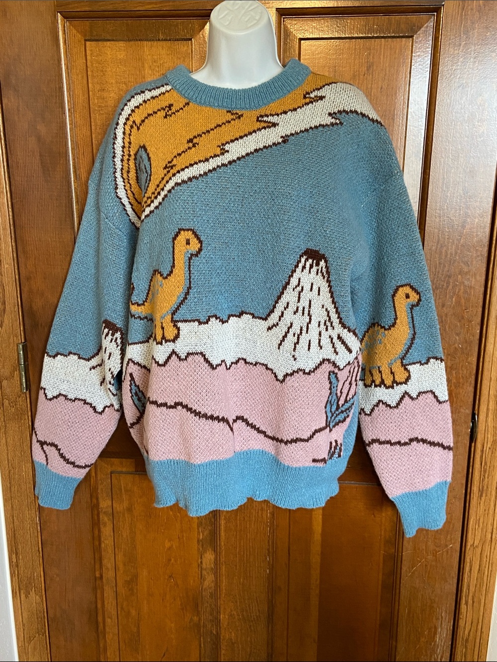 Manfinity Dinosaur motif with a retro landscape Crewneck drop shoulder Large